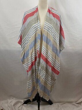 By Anthropologie Wrap One Size White Red Blue Beige Silver Stripe Raw Hem Fringe
